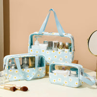 Trousse voyage transparente fleuri élégante - modèle Blue - TransparenceSac.com