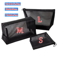 Trousse de toilette transparente chic - modèle Black Mesh-01 / L - TransparenceSac.com