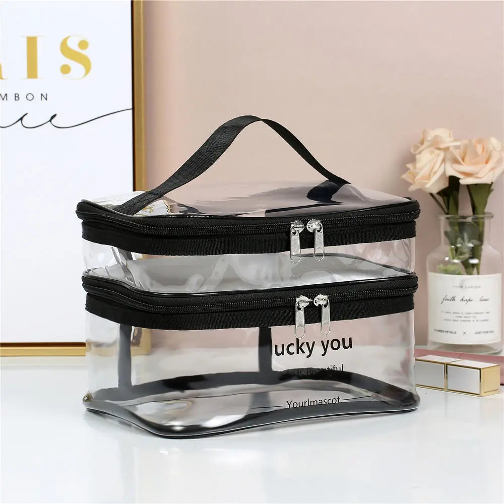 Trousse maquillage transparente double compartiment