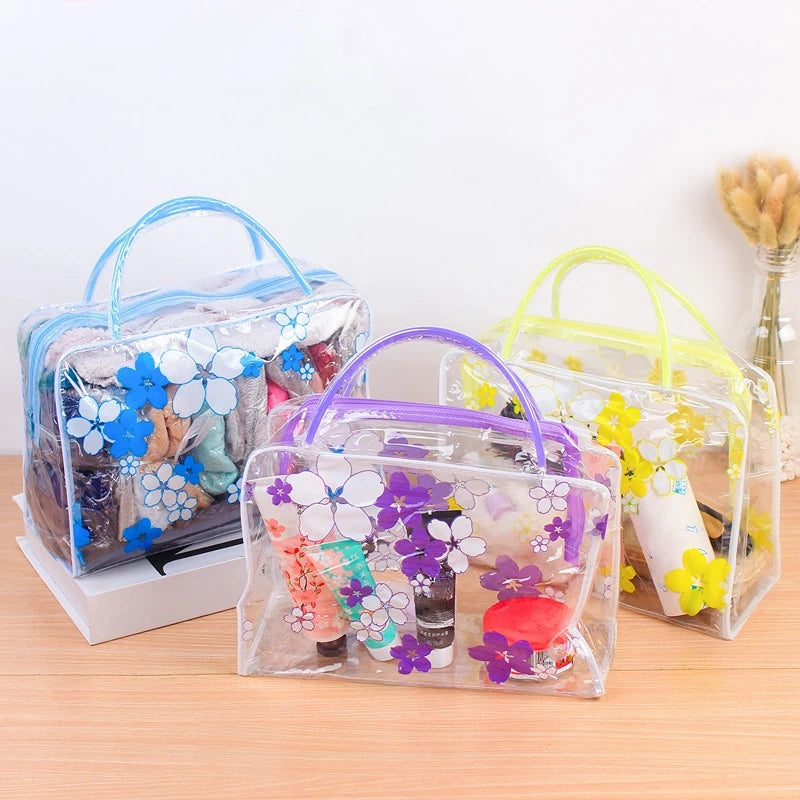 Trousse transparente à pois violets
