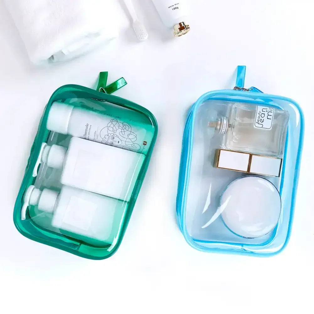 Trousse maquillage transparente violette tendance