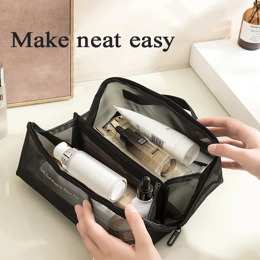 Trousse maquillage transparente rose fun