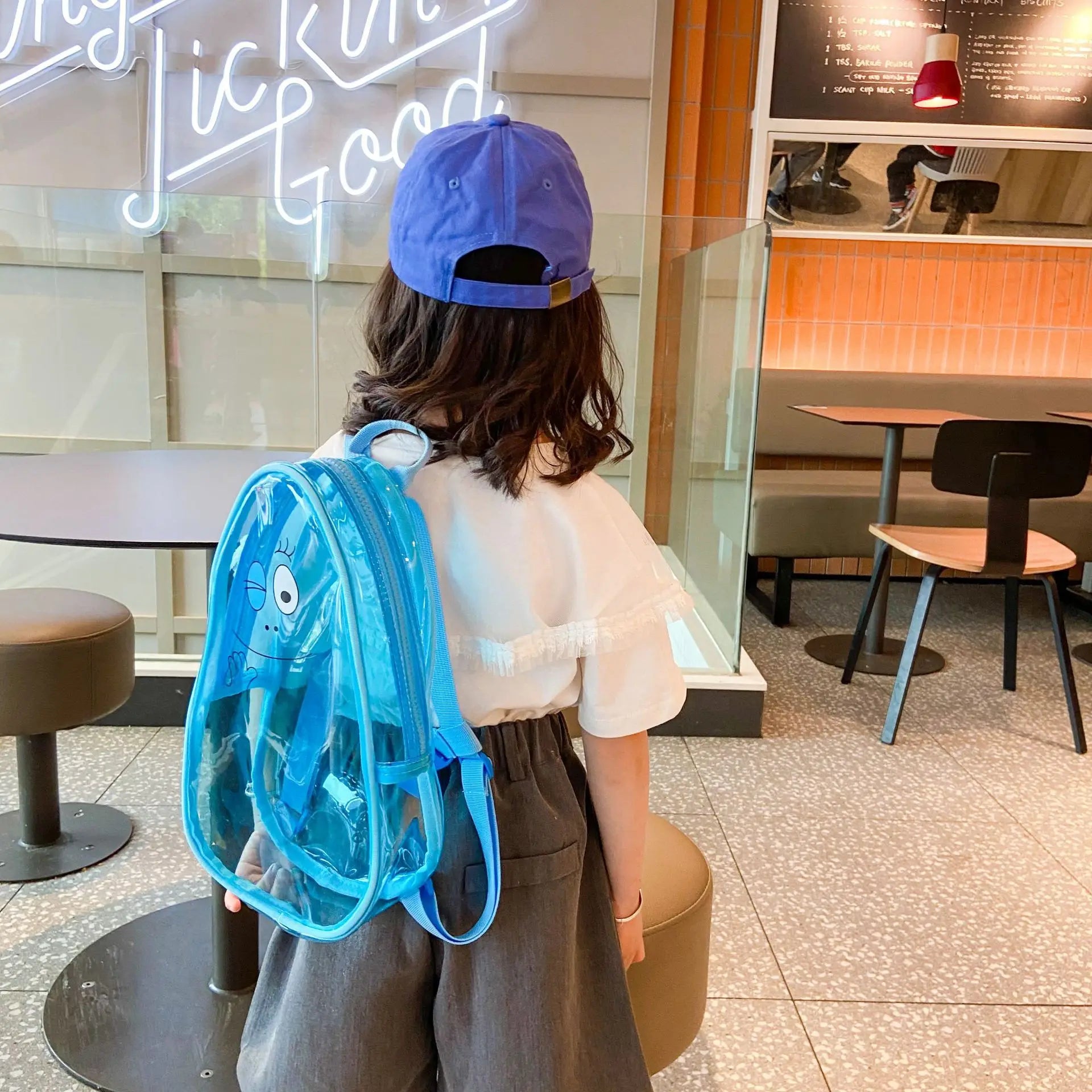 Sac à dos transparent enfant turquoise smiley