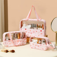 Trousse voyage transparente fleuri élégante - modèle Pink - TransparenceSac.com