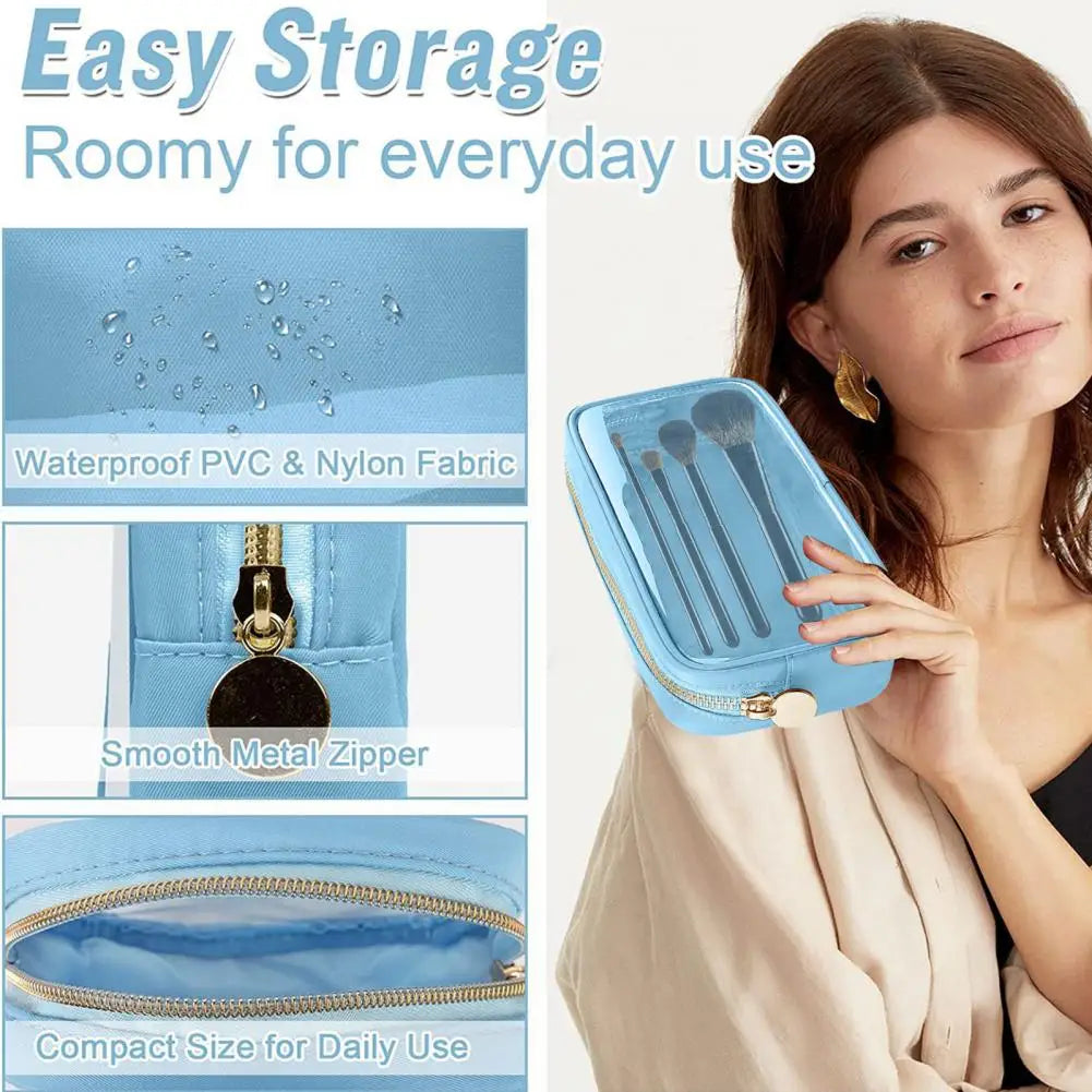 Trousse maquillage transparente rose élégante