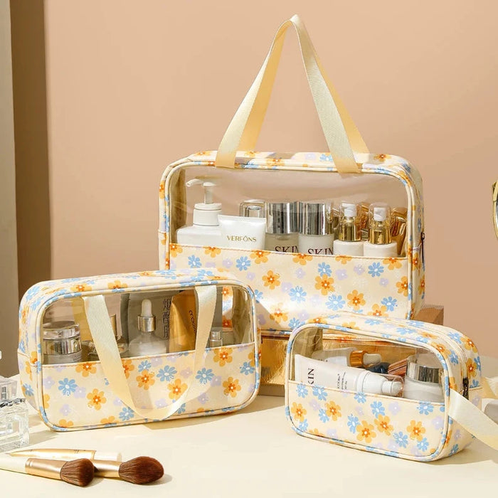 Trousse de toilette transparente fleurs colorées