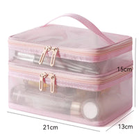 Trousse de toilette transparente double compartiment - modèle Pink 2 Layer - TransparenceSac.com