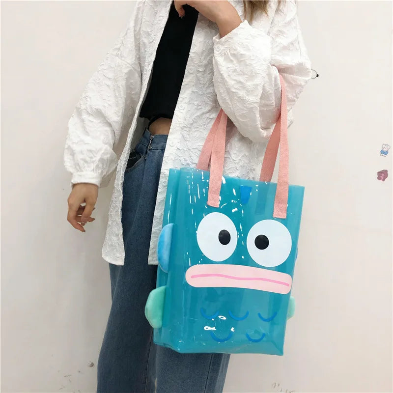 Sac shopping transparent motif poisson bleu